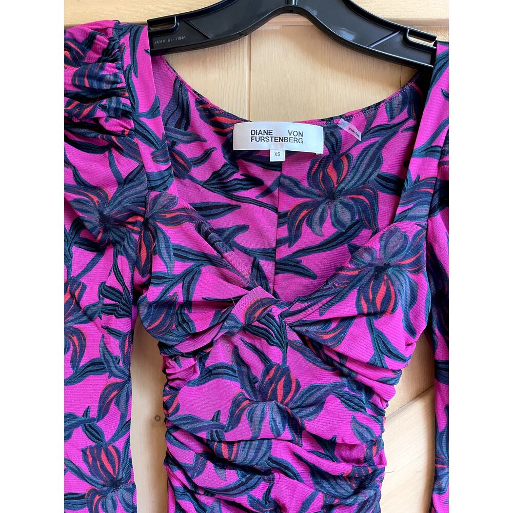 DVF Diane Von Furstenberg Printed Midi Stretchy Dress Orchids Aster Size XS - Picture 4 of 7
